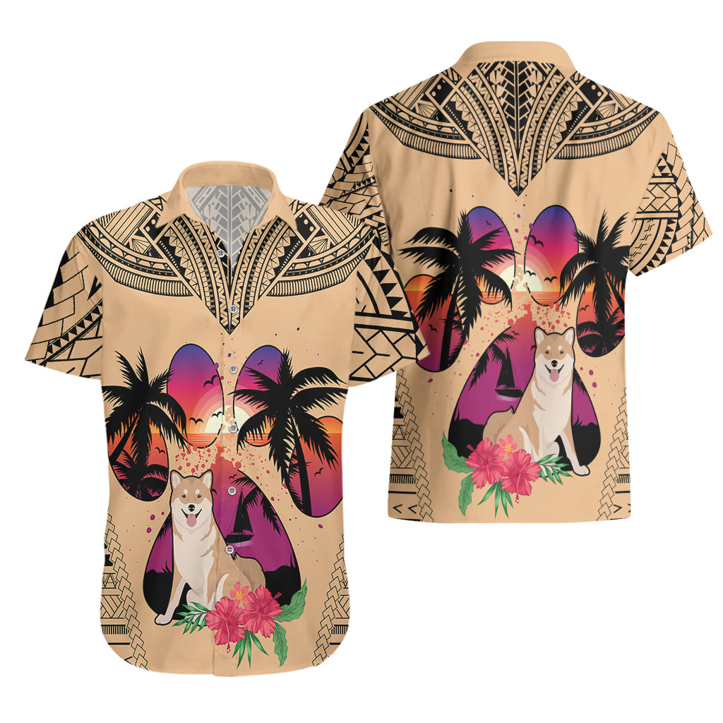 Polynesian Hawaiian Shirt Dog Lover With Shiba Inu - Sunset At The Beach LT7 - Polynesian Pride