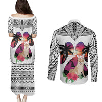 Polynesian Couples Matching Puletasi Dress and Long Sleeve Button Shirts Dog Lover With Shiba Inu - Sunset At The Beach White Ver LT7 - Polynesian Pride