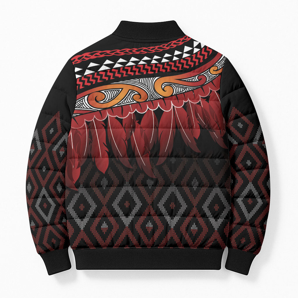 Aotearoa Maori Ngapuhi Iwi Bomber Puffer Jacket Korowai Tukutuku Kaokao Motifs