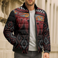 Aotearoa Maori Ngapuhi Iwi Bomber Puffer Jacket Korowai Tukutuku Kaokao Motifs