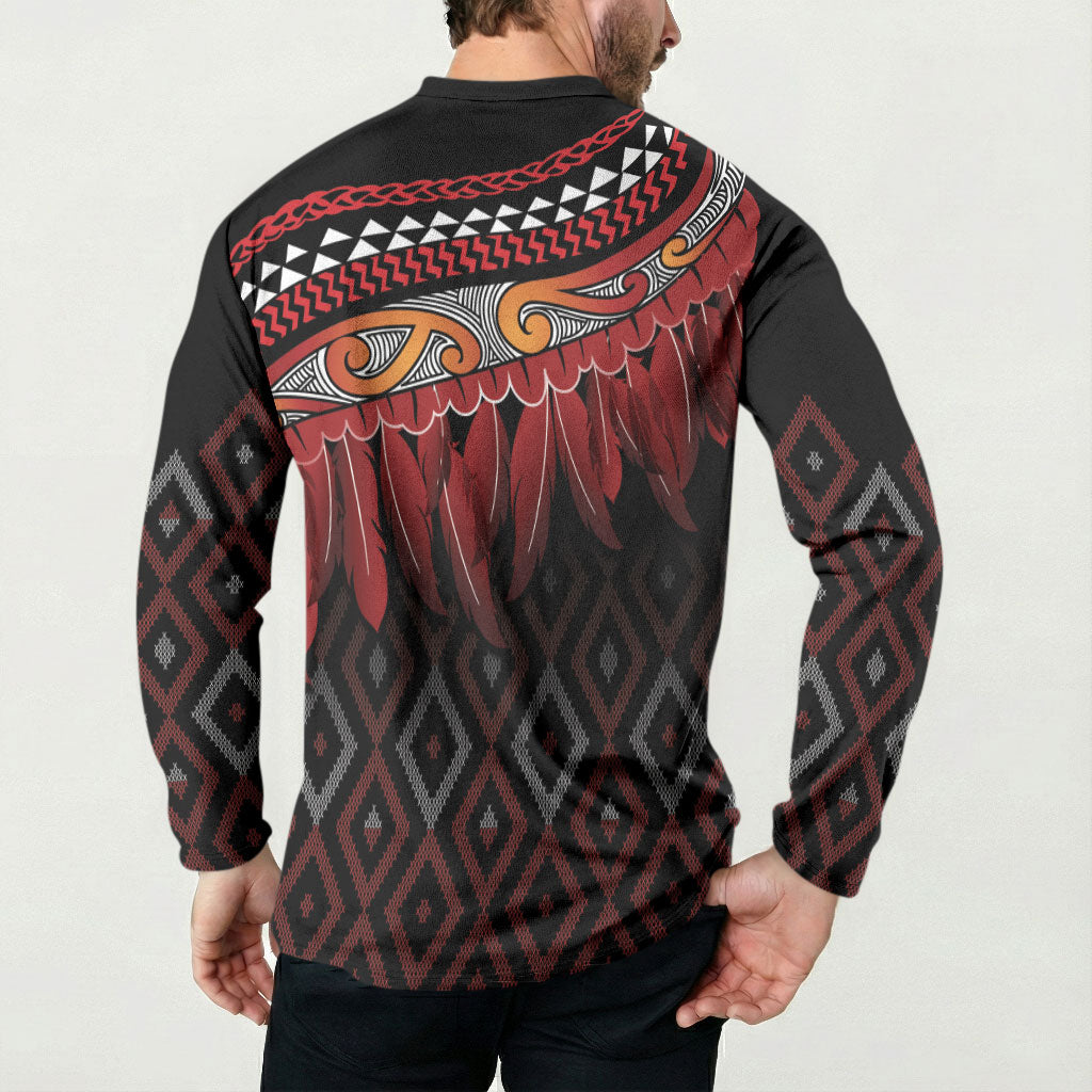 Aotearoa Maori Ngapuhi Iwi Button Sweatshirt Korowai Tukutuku Kaokao Motifs