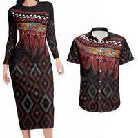 Aotearoa Maori Ngapuhi Iwi Couples Matching Long Sleeve Bodycon Dress and Hawaiian Shirt Korowai Tukutuku Kaokao Motifs