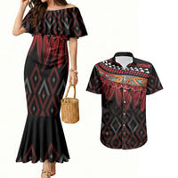 Aotearoa Maori Ngapuhi Iwi Couples Matching Mermaid Dress and Hawaiian Shirt Korowai Tukutuku Kaokao Motifs
