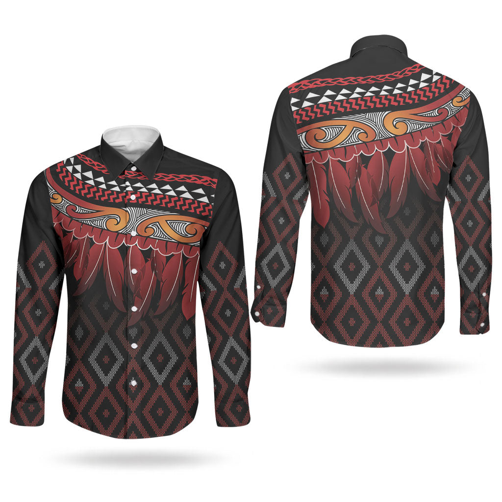 Aotearoa Maori Ngapuhi Iwi Couples Matching Mermaid Dress and Long Sleeve Button Shirt Korowai Tukutuku Kaokao Motifs