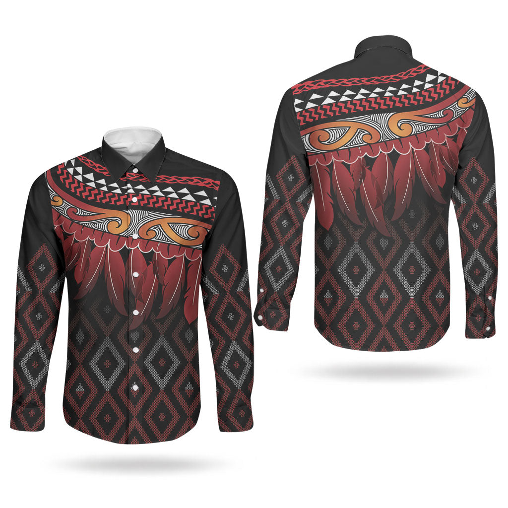 Aotearoa Maori Ngapuhi Iwi Couples Matching Off Shoulder Maxi Dress and Long Sleeve Button Shirt Korowai Tukutuku Kaokao Motifs