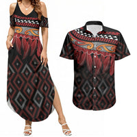 Aotearoa Maori Ngapuhi Iwi Couples Matching Summer Maxi Dress and Hawaiian Shirt Korowai Tukutuku Kaokao Motifs