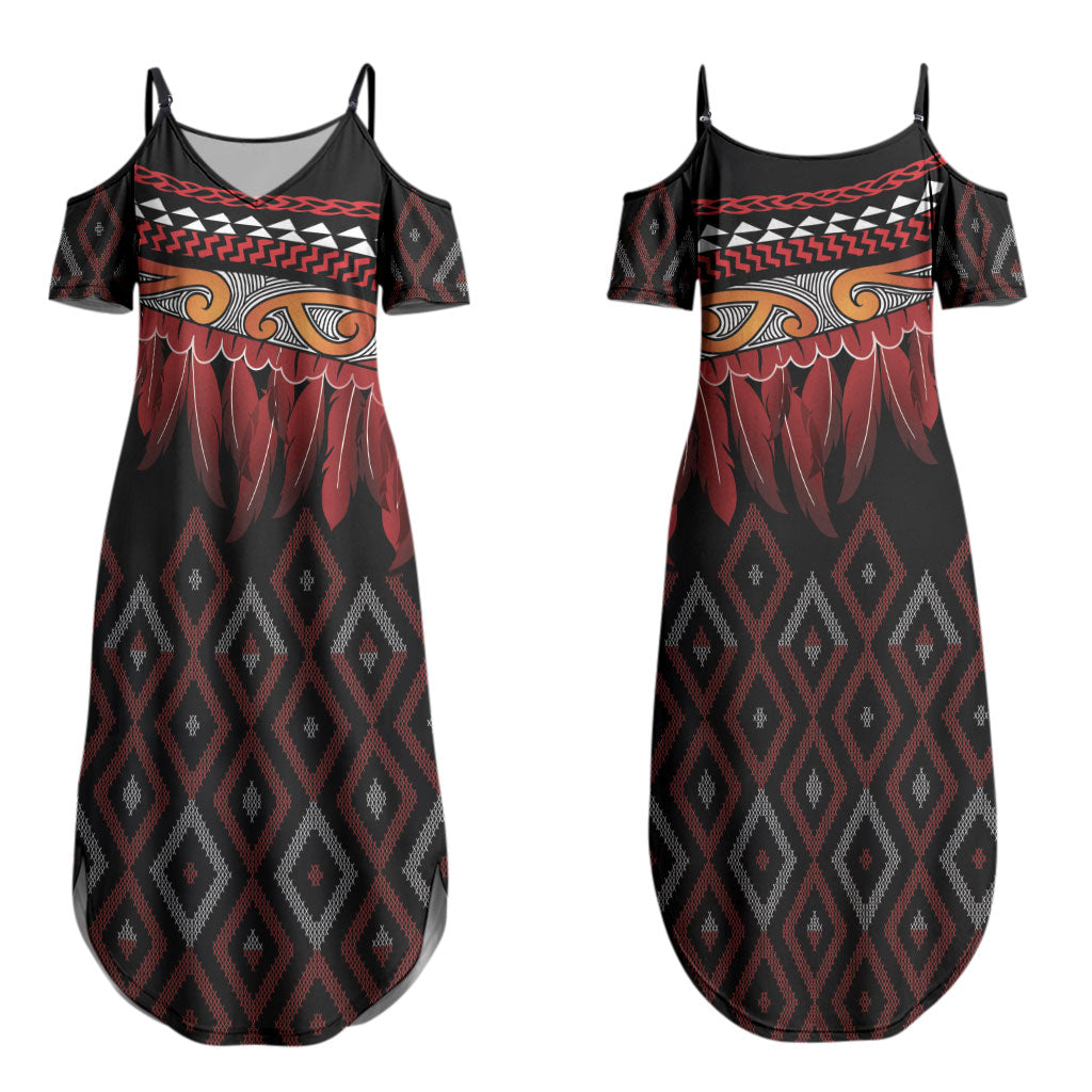 Aotearoa Maori Ngapuhi Iwi Couples Matching Summer Maxi Dress and Long Sleeve Button Shirt Korowai Tukutuku Kaokao Motifs