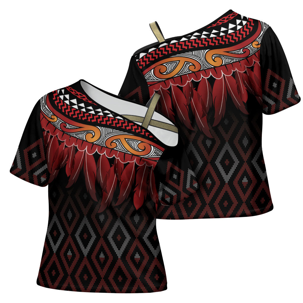 Aotearoa Maori Ngapuhi Iwi Cross Shoulder Shirt Korowai Tukutuku Kaokao Motifs
