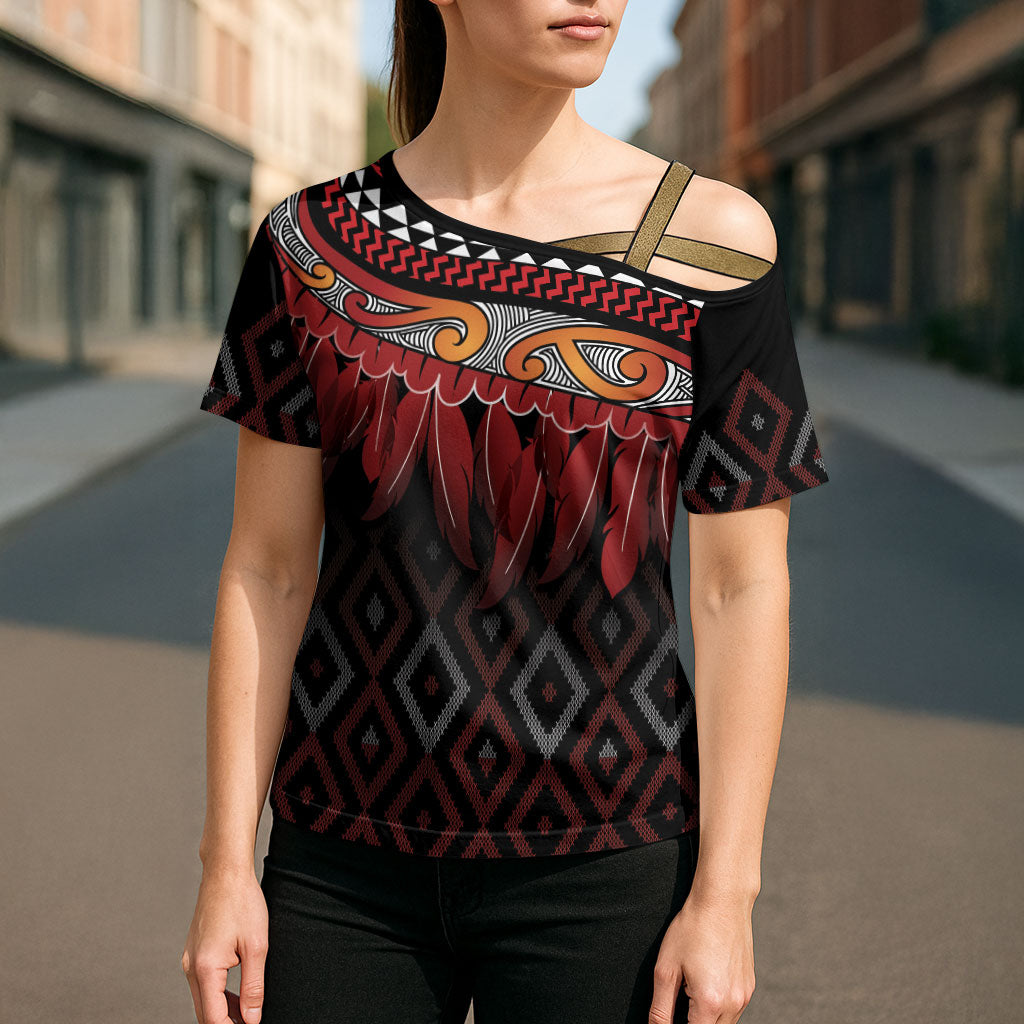 Aotearoa Maori Ngapuhi Iwi Cross Shoulder Shirt Korowai Tukutuku Kaokao Motifs