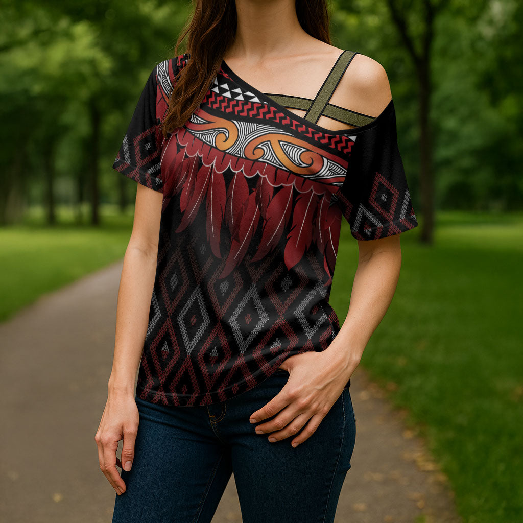 Aotearoa Maori Ngapuhi Iwi Cross Shoulder Shirt Korowai Tukutuku Kaokao Motifs