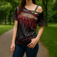Aotearoa Maori Ngapuhi Iwi Cross Shoulder Shirt Korowai Tukutuku Kaokao Motifs