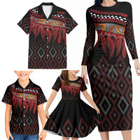 Aotearoa Maori Ngapuhi Iwi Family Matching Long Sleeve Bodycon Dress and Hawaiian Shirt Korowai Tukutuku Kaokao Motifs