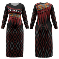 Aotearoa Maori Ngapuhi Iwi Family Matching Long Sleeve Bodycon Dress and Hawaiian Shirt Korowai Tukutuku Kaokao Motifs