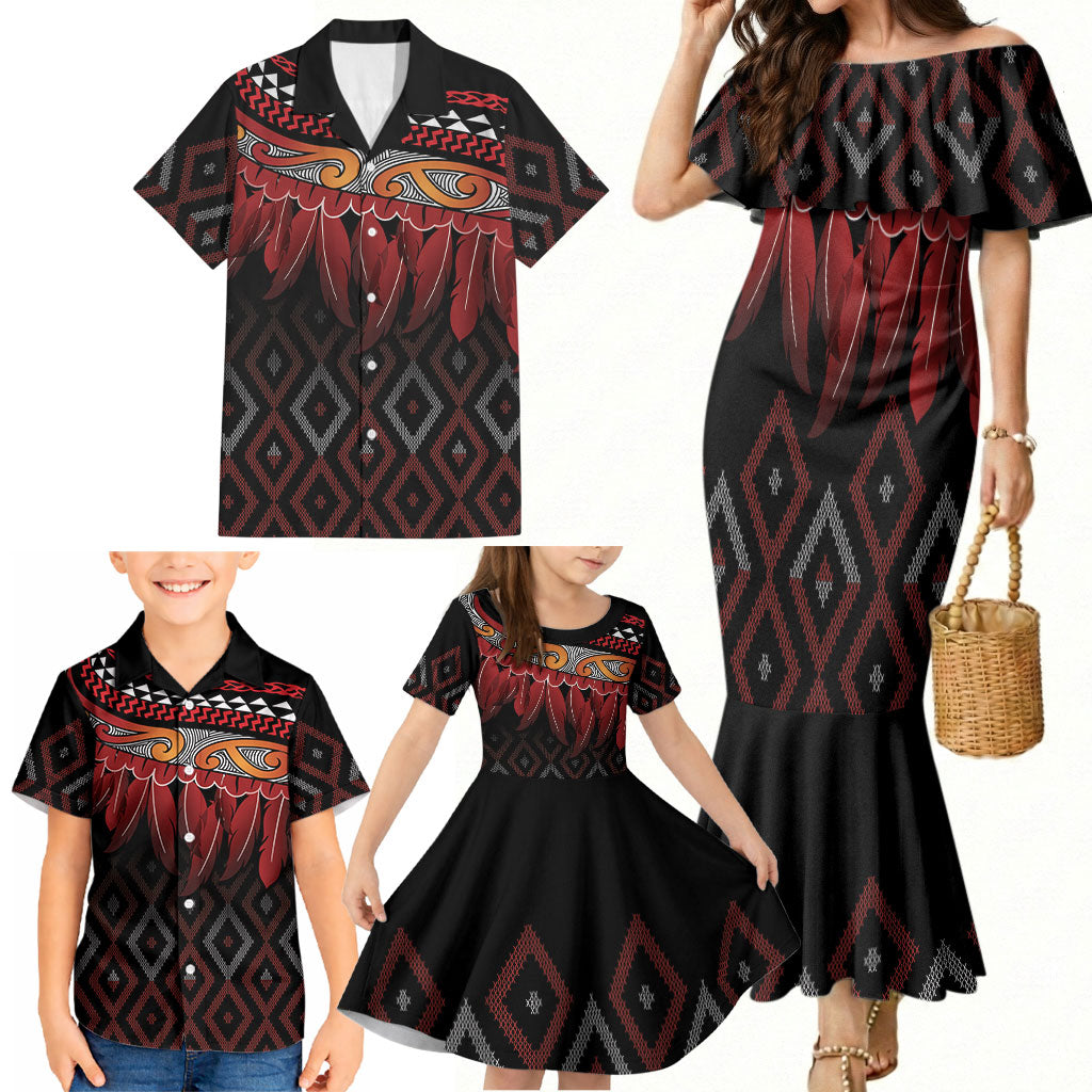 Aotearoa Maori Ngapuhi Iwi Family Matching Mermaid Dress and Hawaiian Shirt Korowai Tukutuku Kaokao Motifs