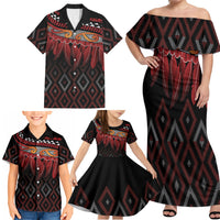 Aotearoa Maori Ngapuhi Iwi Family Matching Off Shoulder Maxi Dress and Hawaiian Shirt Korowai Tukutuku Kaokao Motifs