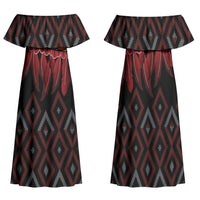 Aotearoa Maori Ngapuhi Iwi Family Matching Off Shoulder Maxi Dress and Hawaiian Shirt Korowai Tukutuku Kaokao Motifs
