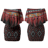 Aotearoa Maori Ngapuhi Iwi Family Matching Off Shoulder Short Dress and Hawaiian Shirt Korowai Tukutuku Kaokao Motifs