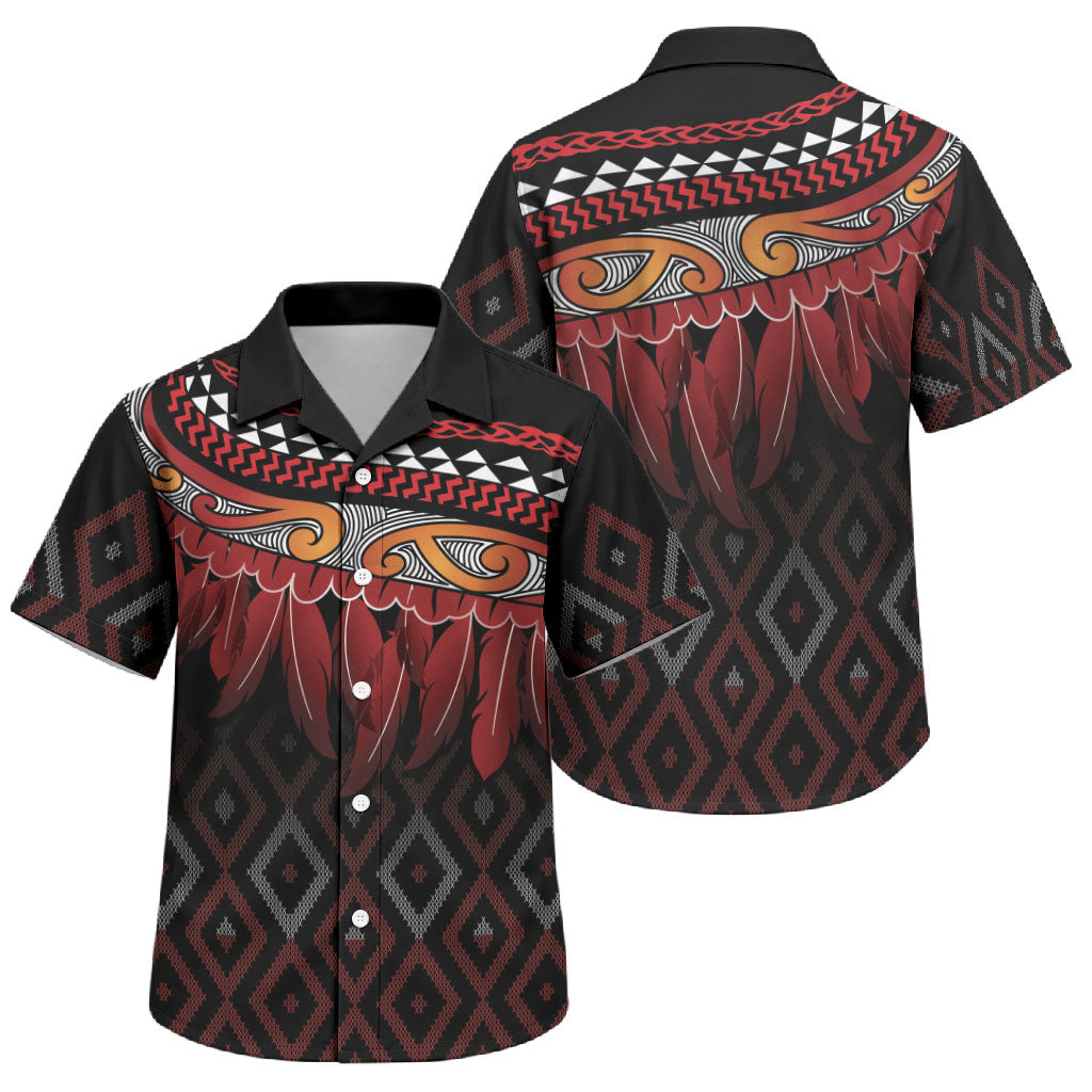 Aotearoa Maori Ngapuhi Iwi Family Matching Off Shoulder Short Dress and Hawaiian Shirt Korowai Tukutuku Kaokao Motifs
