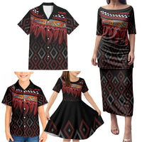 Aotearoa Maori Ngapuhi Iwi Family Matching Puletasi and Hawaiian Shirt Korowai Tukutuku Kaokao Motifs