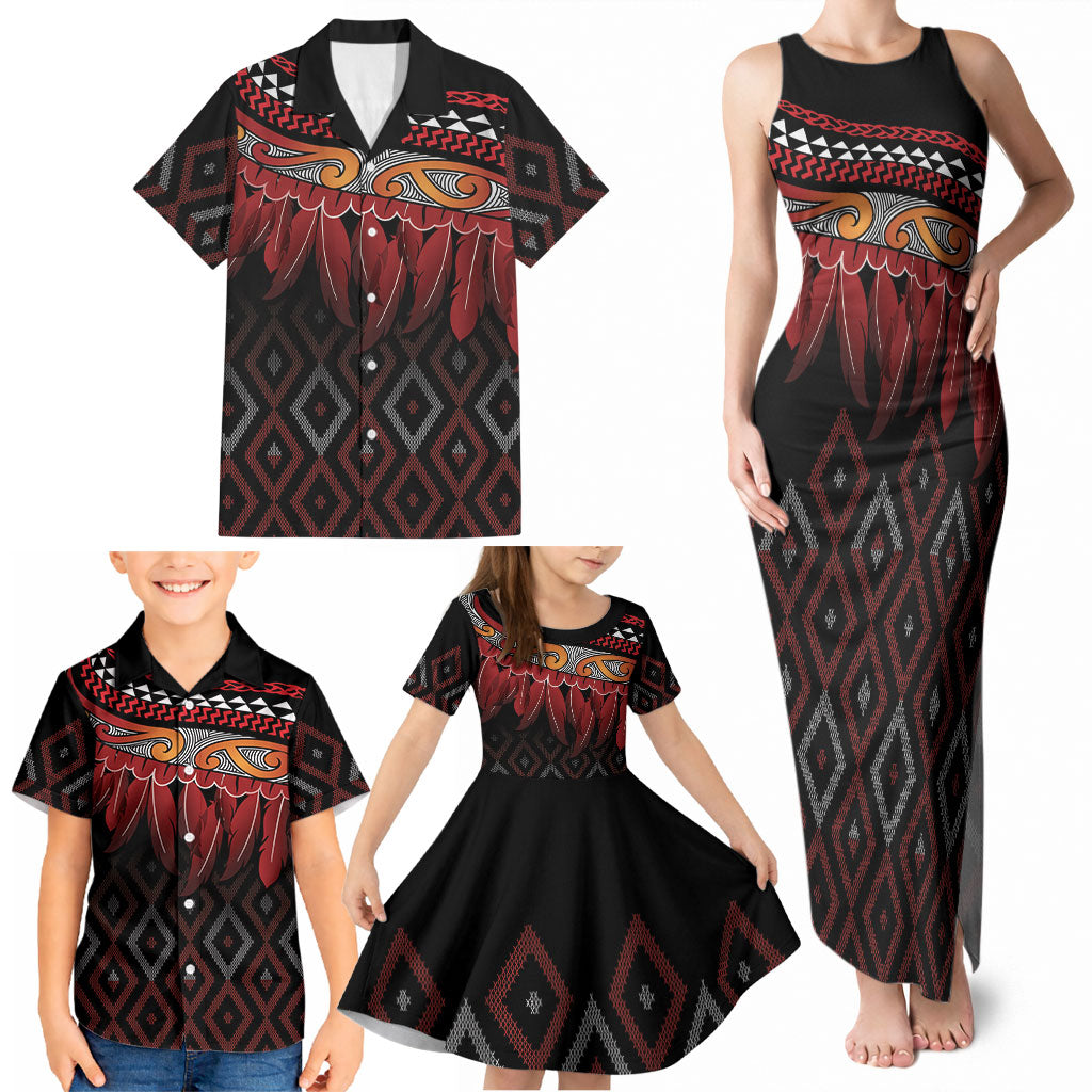 Aotearoa Maori Ngapuhi Iwi Family Matching Tank Maxi Dress and Hawaiian Shirt Korowai Tukutuku Kaokao Motifs