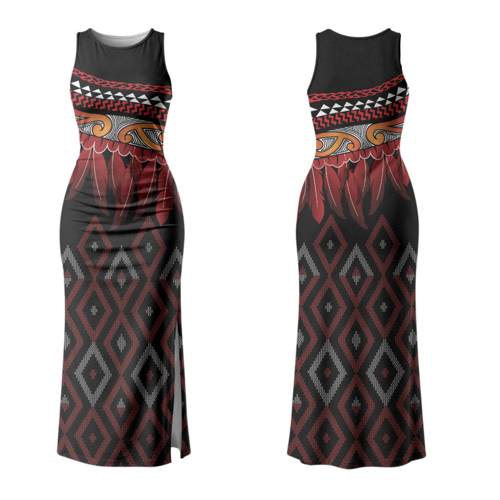 Aotearoa Maori Ngapuhi Iwi Family Matching Tank Maxi Dress and Hawaiian Shirt Korowai Tukutuku Kaokao Motifs