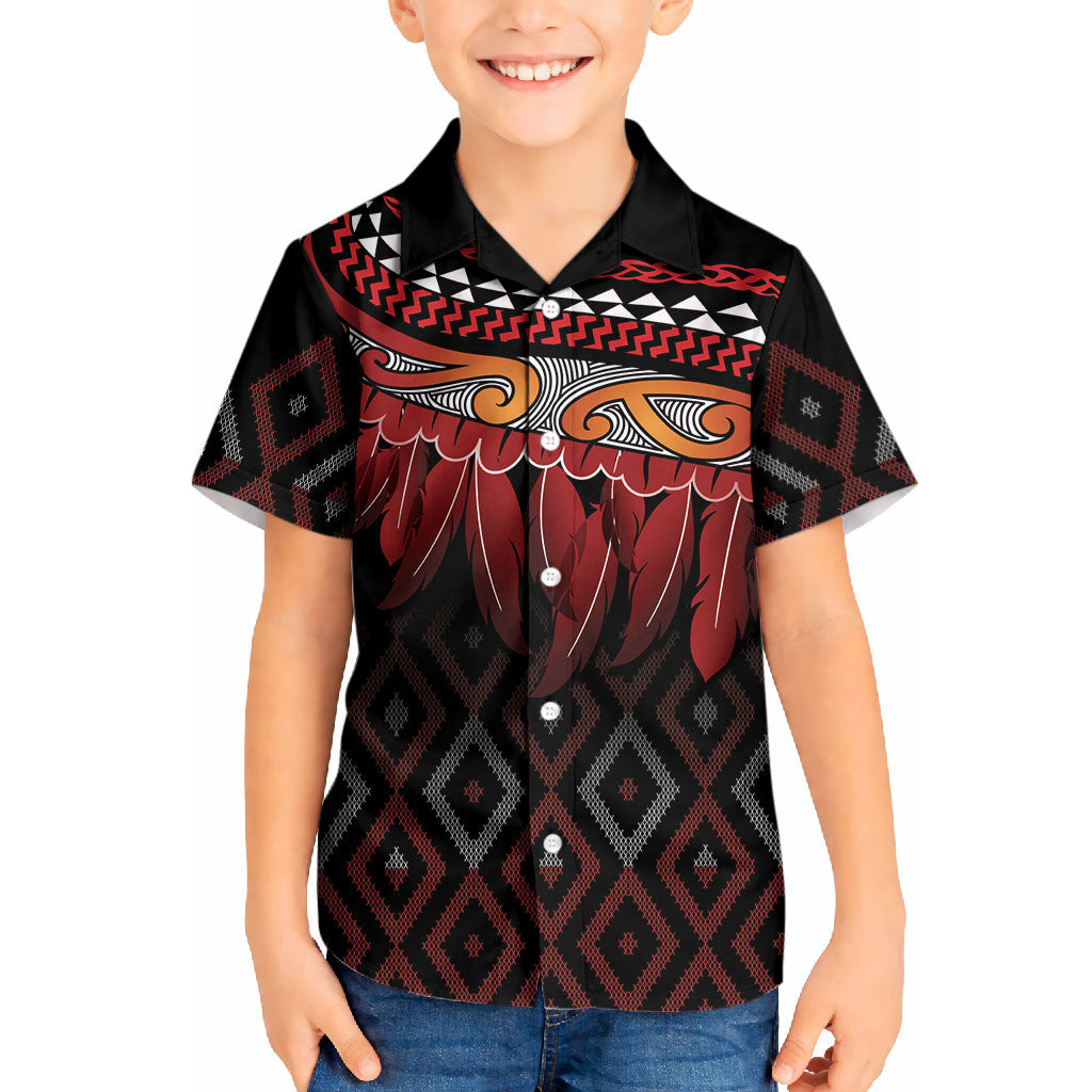 Aotearoa Maori Ngapuhi Iwi Kid Hawaiian Shirt Korowai Tukutuku Kaokao Motifs