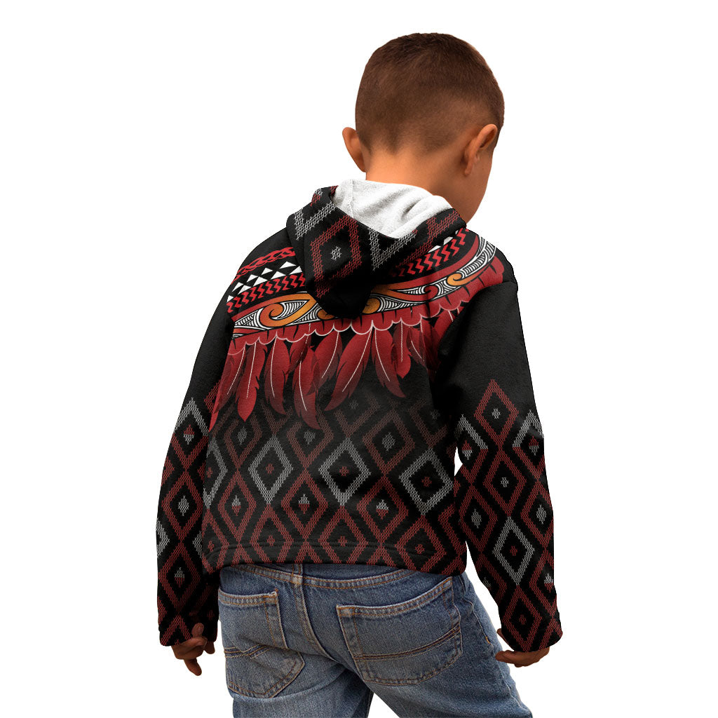 Aotearoa Maori Ngapuhi Iwi Kid Hoodie Korowai Tukutuku Kaokao Motifs
