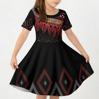 Aotearoa Maori Ngapuhi Iwi Kid Short Sleeve Dress Korowai Tukutuku Kaokao Motifs