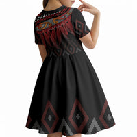 Aotearoa Maori Ngapuhi Iwi Kid Short Sleeve Dress Korowai Tukutuku Kaokao Motifs