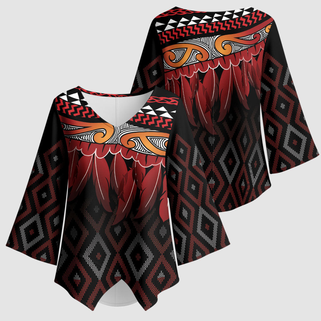 Aotearoa Maori Ngapuhi Iwi Kimono Sleeve Blouse Korowai Tukutuku Kaokao Motifs