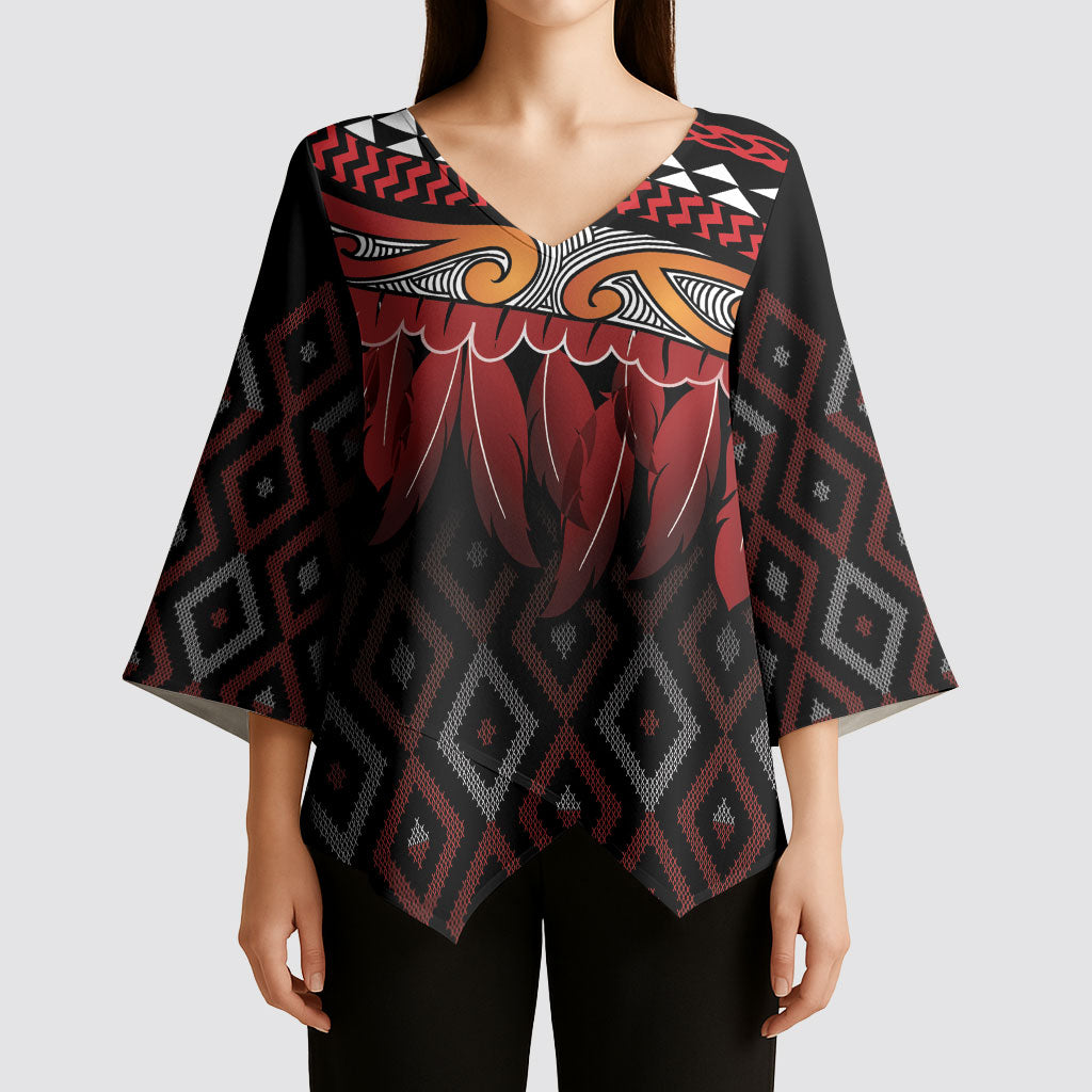 Aotearoa Maori Ngapuhi Iwi Kimono Sleeve Blouse Korowai Tukutuku Kaokao Motifs