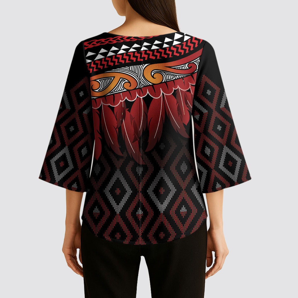 Aotearoa Maori Ngapuhi Iwi Kimono Sleeve Blouse Korowai Tukutuku Kaokao Motifs