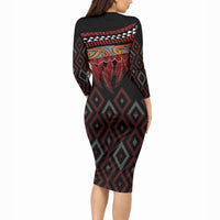 Aotearoa Maori Ngapuhi Iwi Long Sleeve Bodycon Dress Korowai Tukutuku Kaokao Motifs