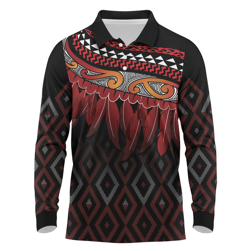 Aotearoa Maori Ngapuhi Iwi Long Sleeve Polo Shirt Korowai Tukutuku Kaokao Motifs