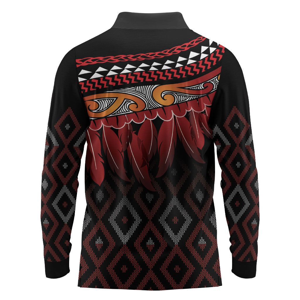 Aotearoa Maori Ngapuhi Iwi Long Sleeve Polo Shirt Korowai Tukutuku Kaokao Motifs