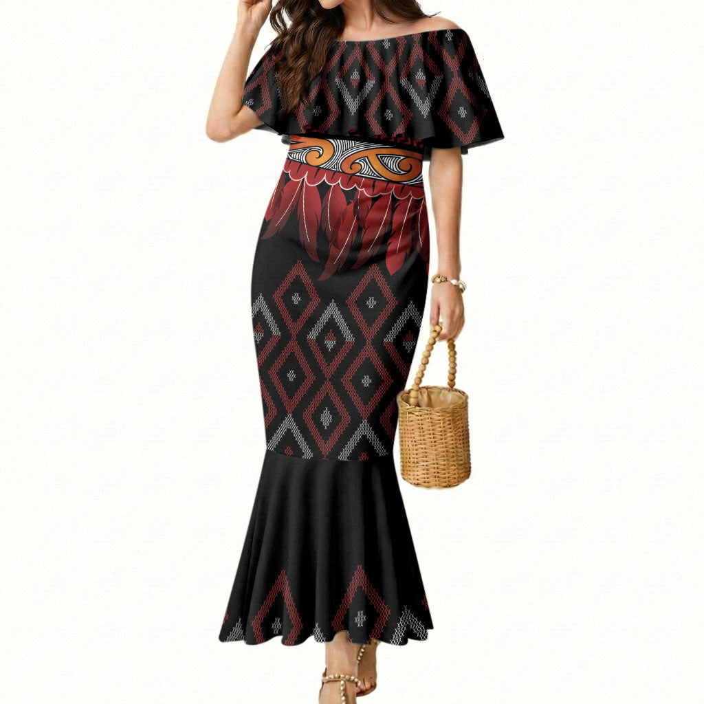 Aotearoa Maori Ngapuhi Iwi Mermaid Dress Korowai Tukutuku Kaokao Motifs