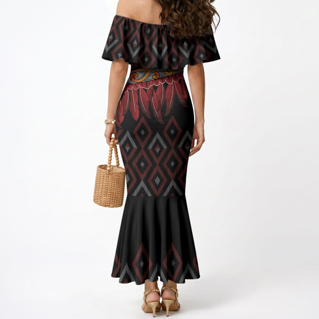 Aotearoa Maori Ngapuhi Iwi Mermaid Dress Korowai Tukutuku Kaokao Motifs
