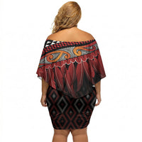 Aotearoa Maori Ngapuhi Iwi Off Shoulder Short Dress Korowai Tukutuku Kaokao Motifs