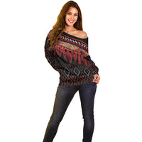 Aotearoa Maori Ngapuhi Iwi Off Shoulder Sweater Korowai Tukutuku Kaokao Motifs