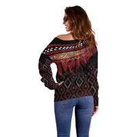 Aotearoa Maori Ngapuhi Iwi Off Shoulder Sweater Korowai Tukutuku Kaokao Motifs