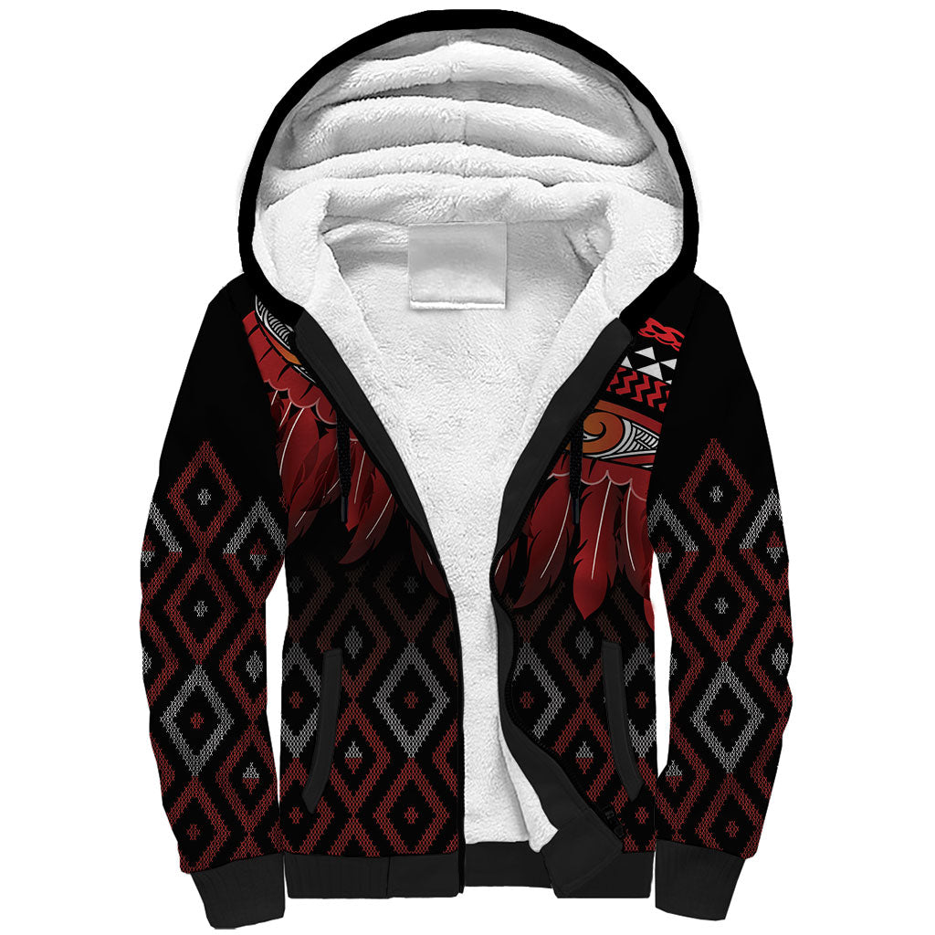 Aotearoa Maori Ngapuhi Iwi Sherpa Hoodie Korowai Tukutuku Kaokao Motifs