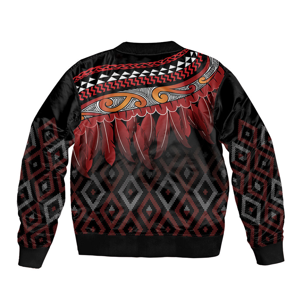 Aotearoa Maori Ngapuhi Iwi Sleeve Zip Bomber Jacket Korowai Tukutuku Kaokao Motifs