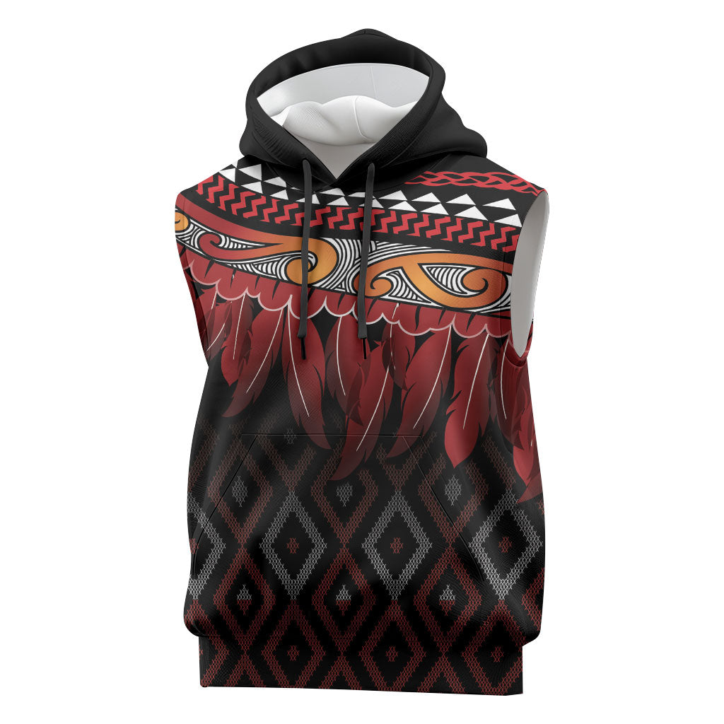 Aotearoa Maori Ngapuhi Iwi Sleeveless Hoodie Korowai Tukutuku Kaokao Motifs