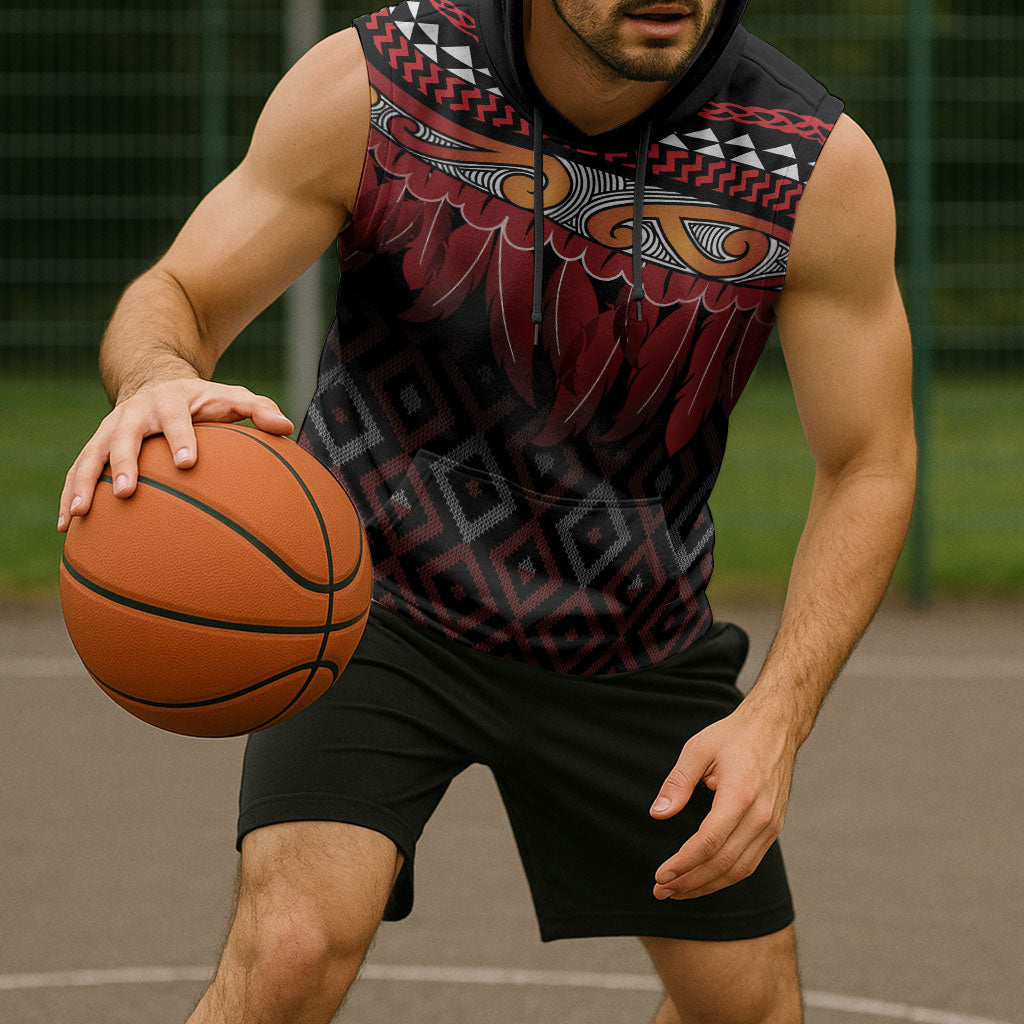 Aotearoa Maori Ngapuhi Iwi Sleeveless Hoodie Korowai Tukutuku Kaokao Motifs