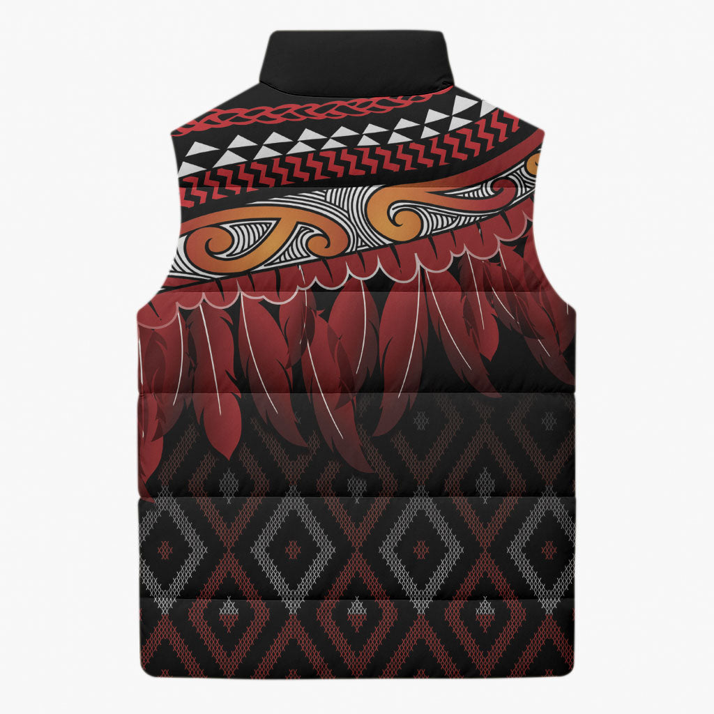 Aotearoa Maori Ngapuhi Iwi Sleeveless Puffer Jacket Korowai Tukutuku Kaokao Motifs