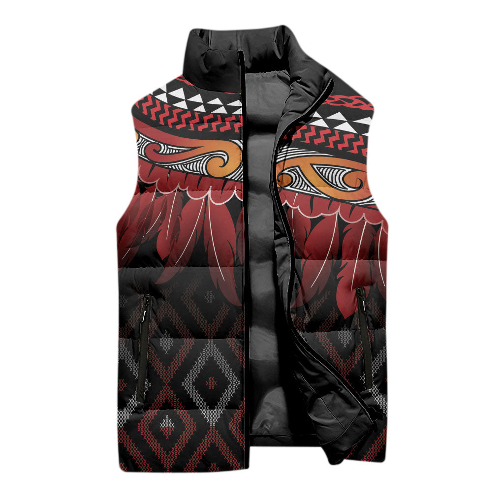 Aotearoa Maori Ngapuhi Iwi Sleeveless Puffer Jacket Korowai Tukutuku Kaokao Motifs
