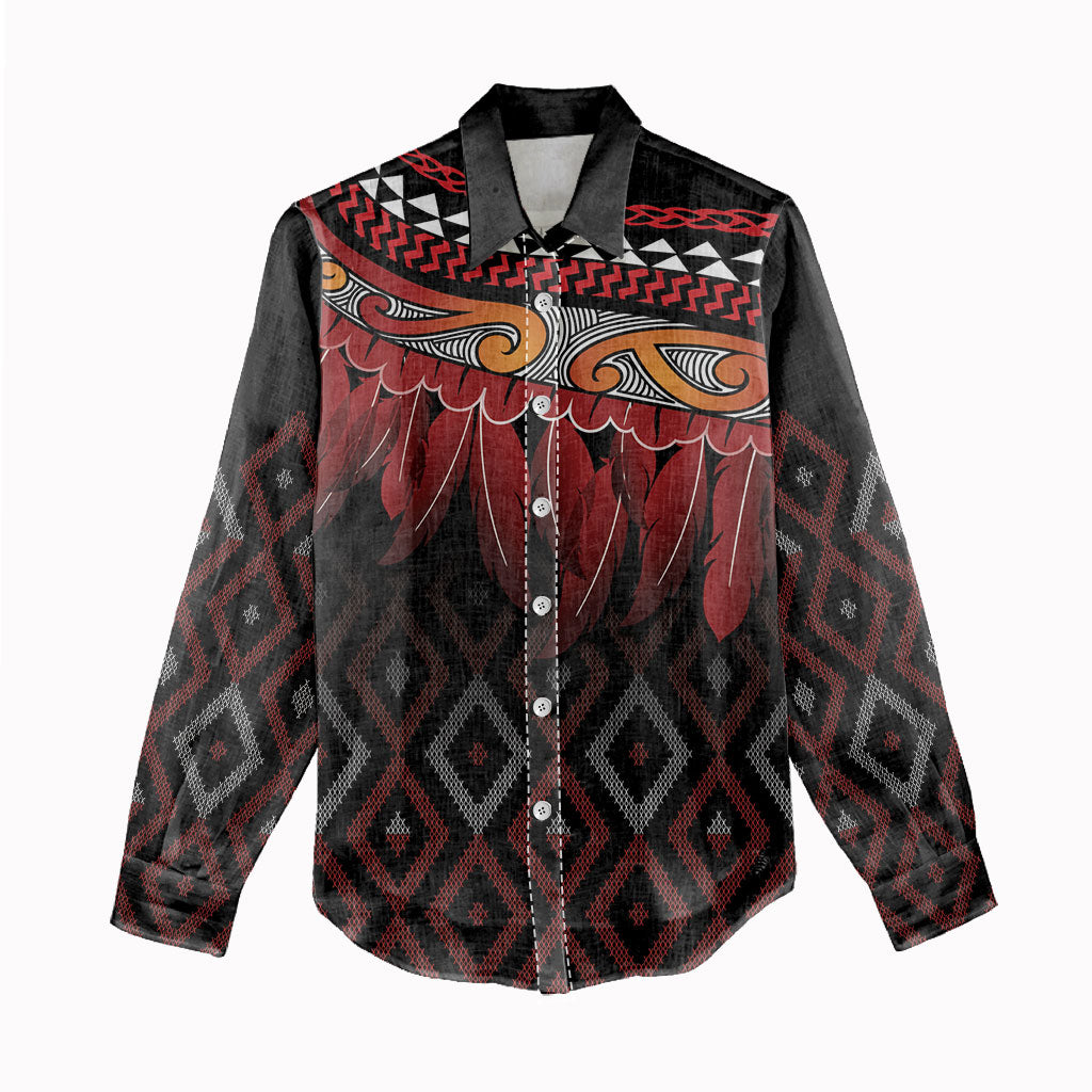 Aotearoa Maori Ngapuhi Iwi Women Casual Shirt Korowai Tukutuku Kaokao Motifs