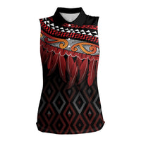 Aotearoa Maori Ngapuhi Iwi Women Sleeveless Polo Shirt Korowai Tukutuku Kaokao Motifs