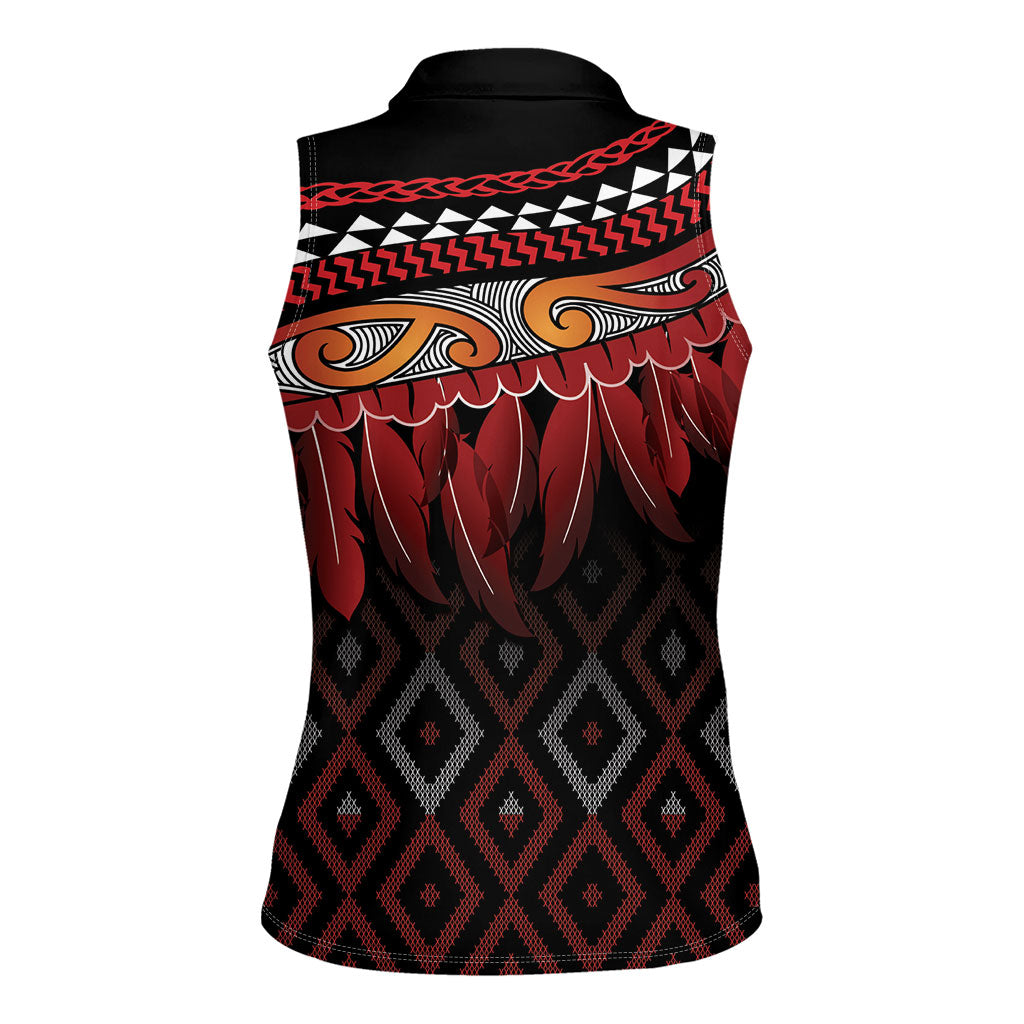 Aotearoa Maori Ngapuhi Iwi Women Sleeveless Polo Shirt Korowai Tukutuku Kaokao Motifs
