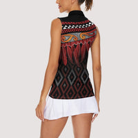 Aotearoa Maori Ngapuhi Iwi Women Sleeveless Polo Shirt Korowai Tukutuku Kaokao Motifs